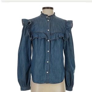 Veronica Beard Blue Ruffled Denim Top